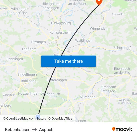 Bebenhausen to Aspach map