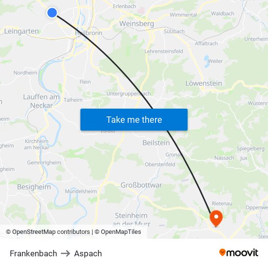 Frankenbach to Aspach map