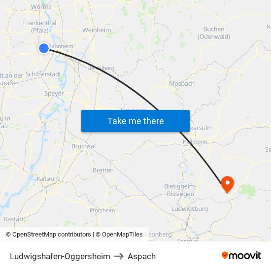Ludwigshafen-Oggersheim to Aspach map