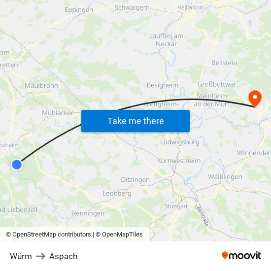 Würm to Aspach map