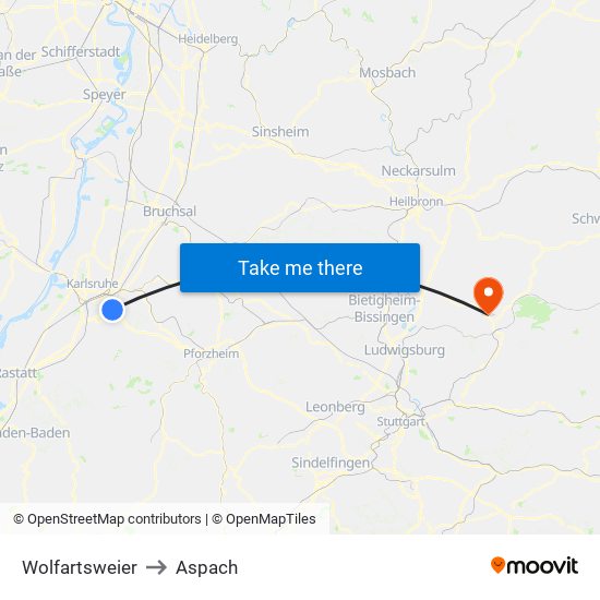 Wolfartsweier to Aspach map