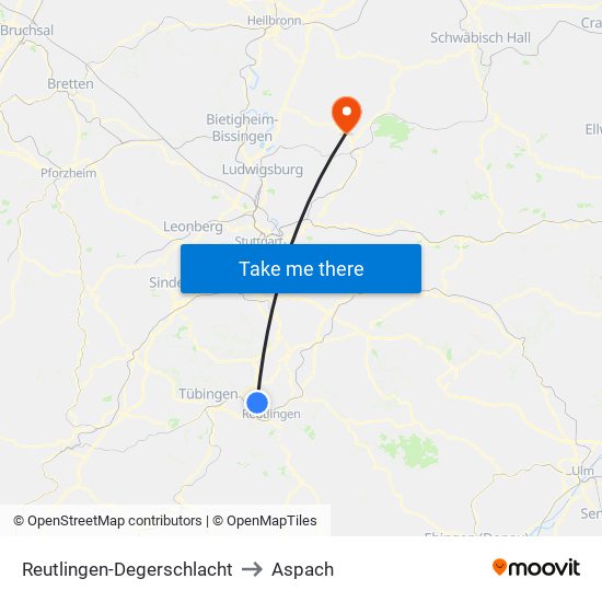 Reutlingen-Degerschlacht to Aspach map