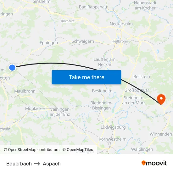 Bauerbach to Aspach map