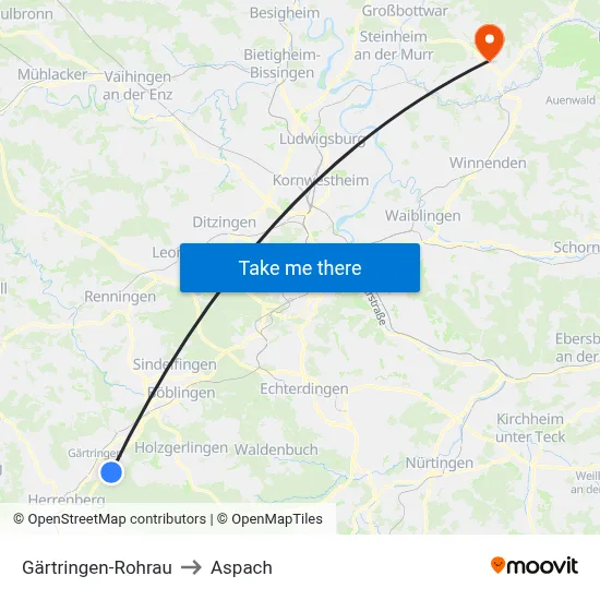 Gärtringen-Rohrau to Aspach map