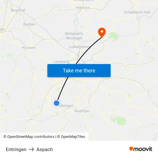 Entringen to Aspach map