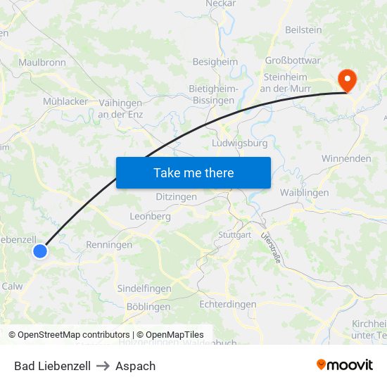 Bad Liebenzell to Aspach map