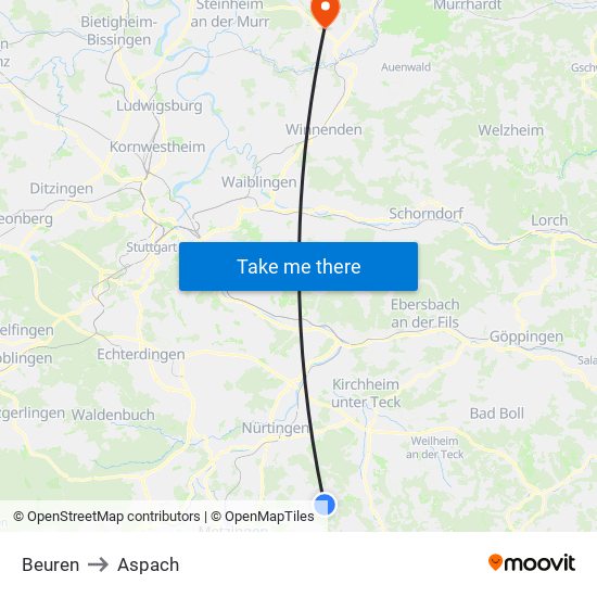 Beuren to Aspach map