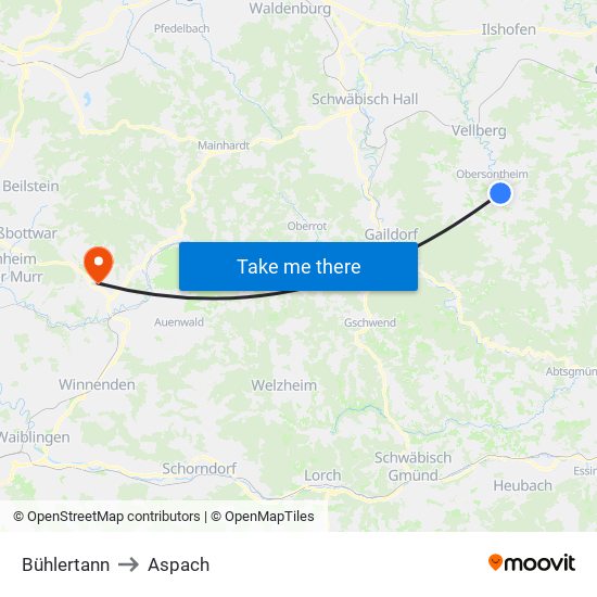 Bühlertann to Aspach map