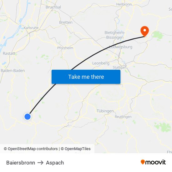 Baiersbronn to Aspach map