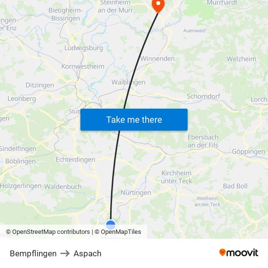 Bempflingen to Aspach map