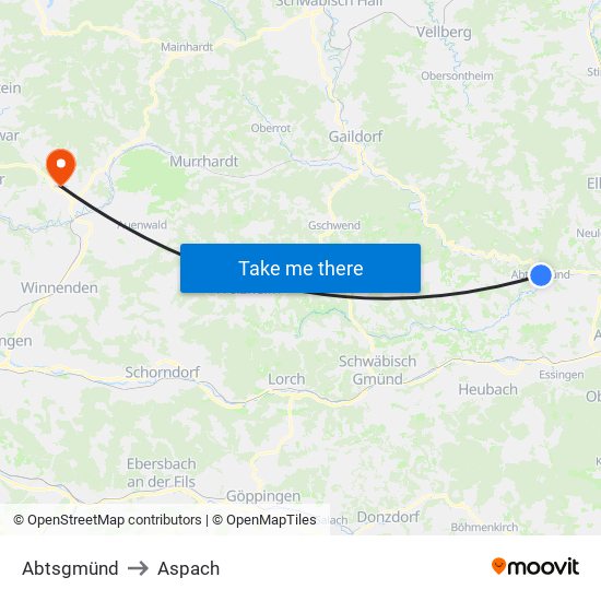 Abtsgmünd to Aspach map
