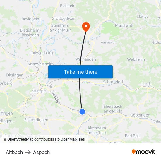 Altbach to Aspach map