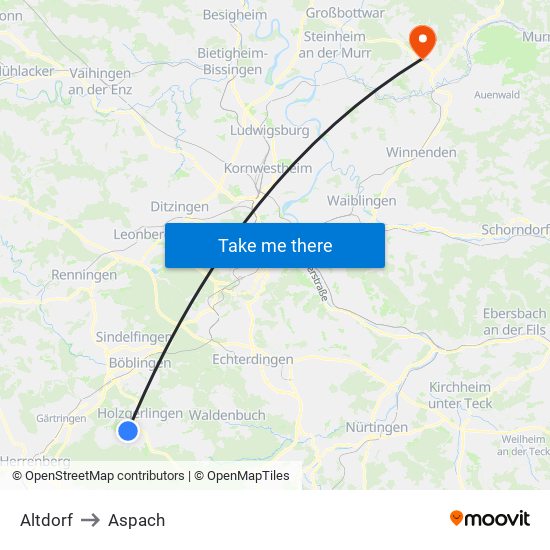 Altdorf to Aspach map
