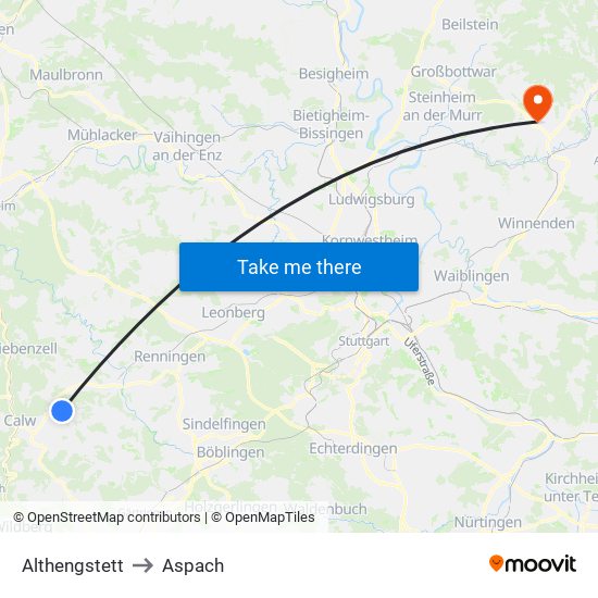 Althengstett to Aspach map