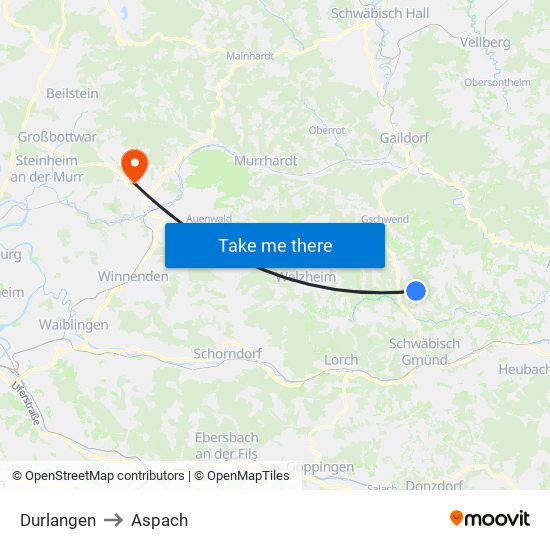Durlangen to Aspach map