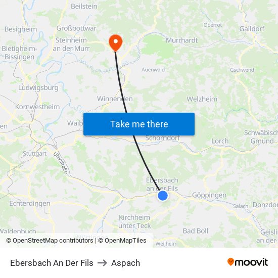 Ebersbach An Der Fils to Aspach map