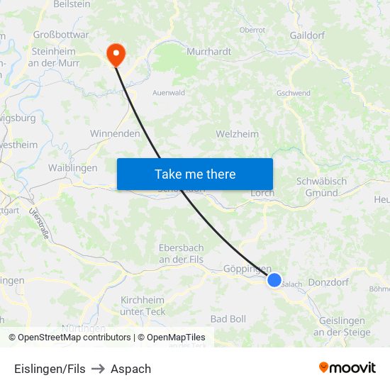 Eislingen/Fils to Aspach map