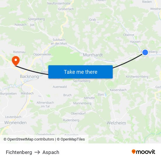 Fichtenberg to Aspach map