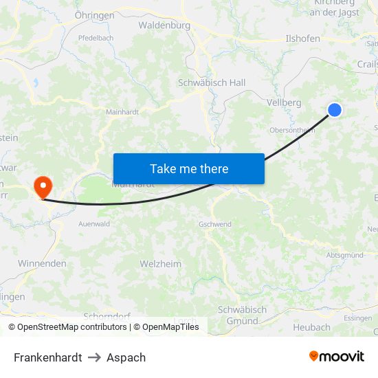 Frankenhardt to Aspach map