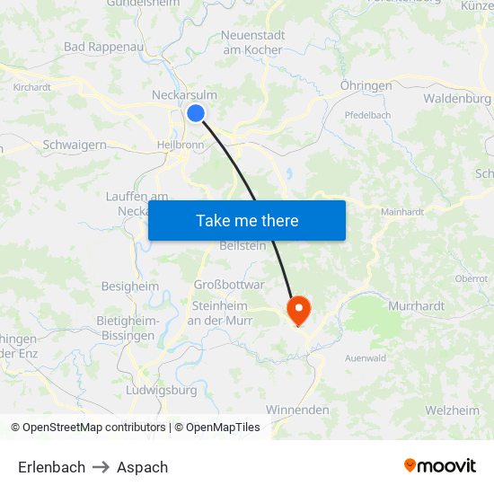 Erlenbach to Aspach map