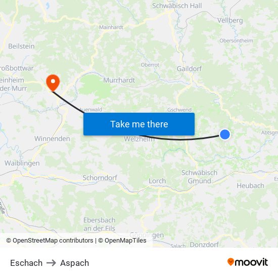 Eschach to Aspach map