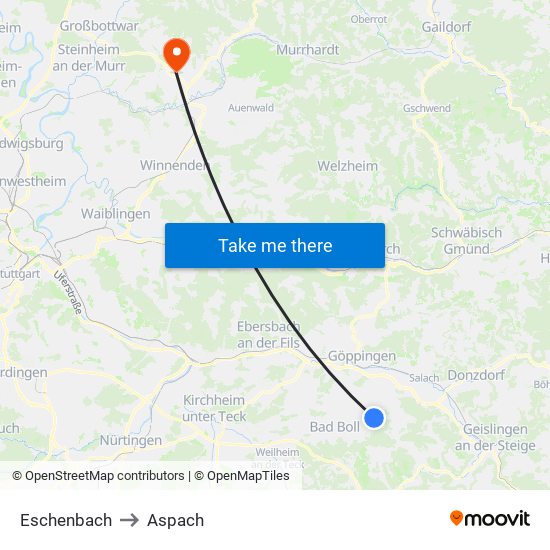 Eschenbach to Aspach map