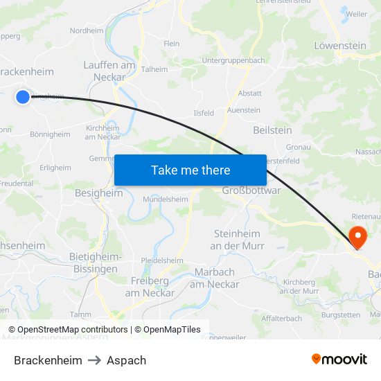 Brackenheim to Aspach map