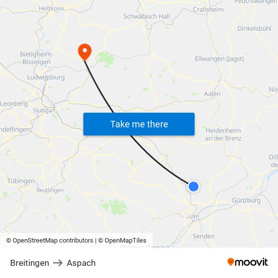 Breitingen to Aspach map