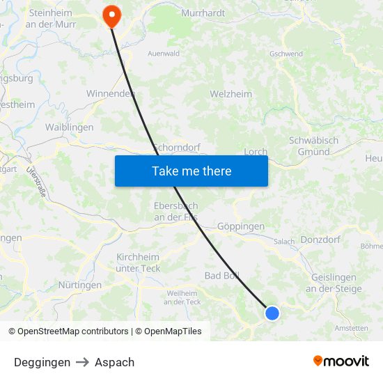 Deggingen to Aspach map