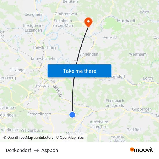 Denkendorf to Aspach map