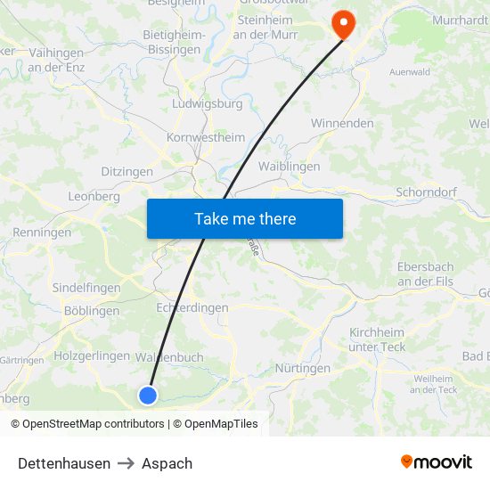 Dettenhausen to Aspach map