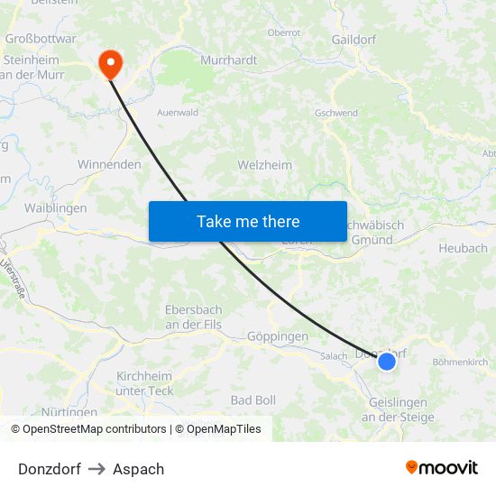 Donzdorf to Aspach map