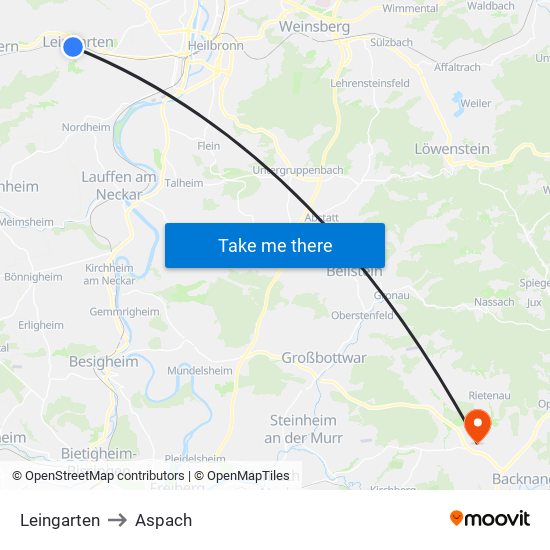 Leingarten to Aspach map