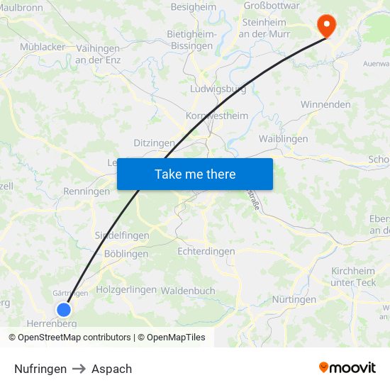 Nufringen to Aspach map