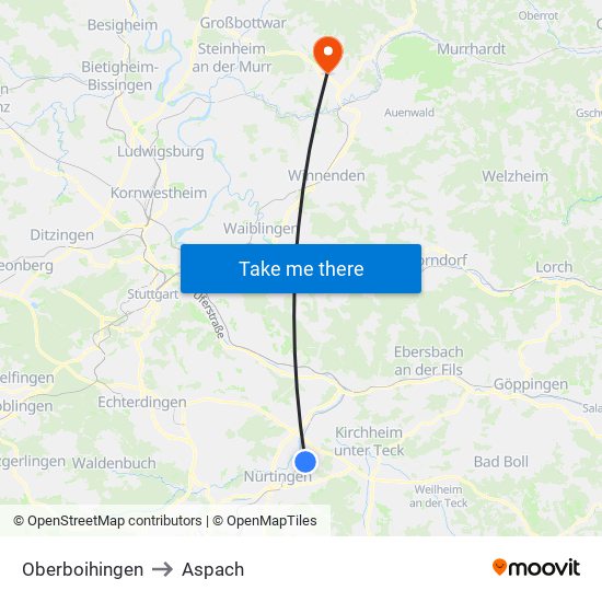 Oberboihingen to Aspach map