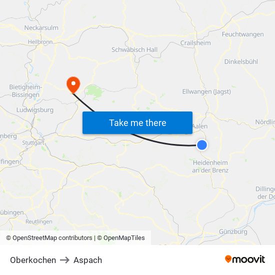 Oberkochen to Aspach map
