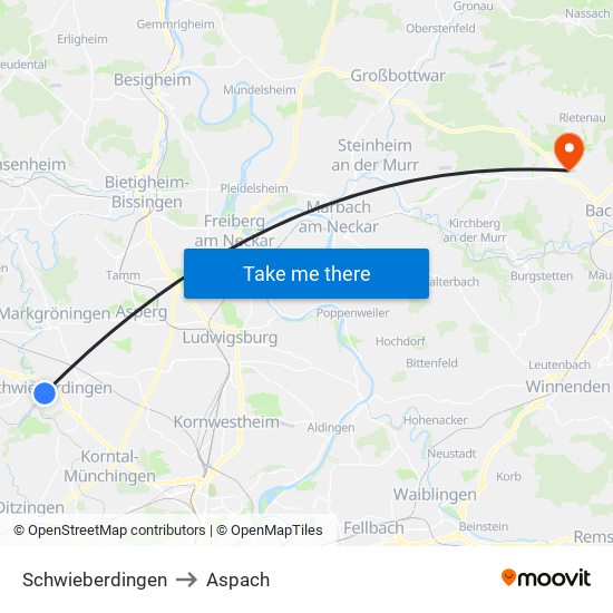 Schwieberdingen to Aspach map