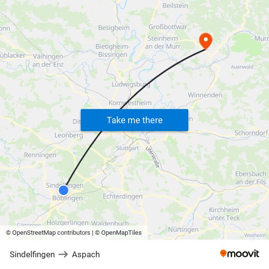 Sindelfingen to Aspach map