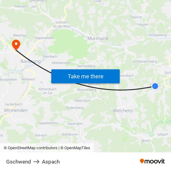 Gschwend to Aspach map