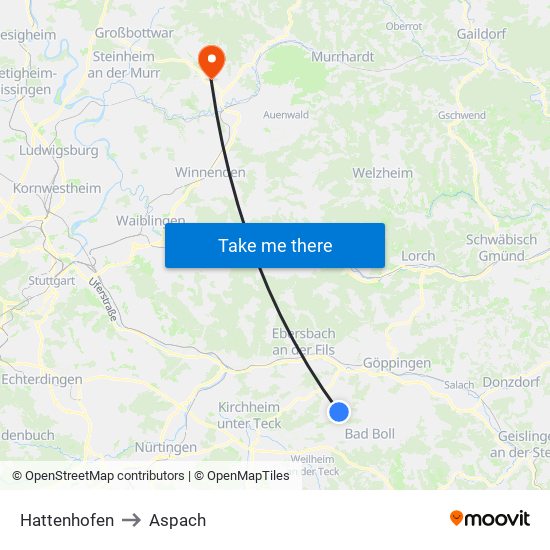 Hattenhofen to Aspach map