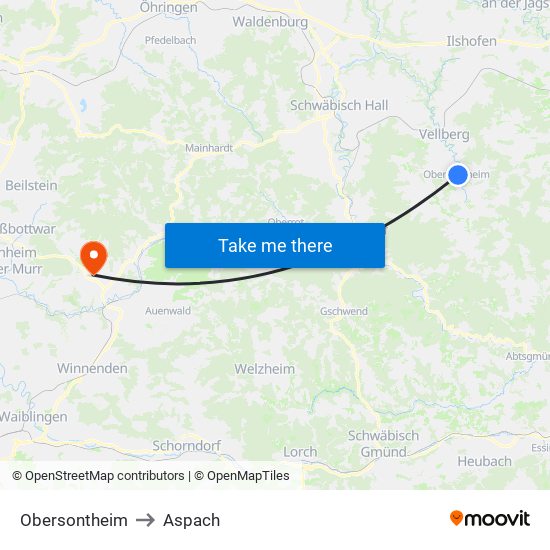 Obersontheim to Aspach map