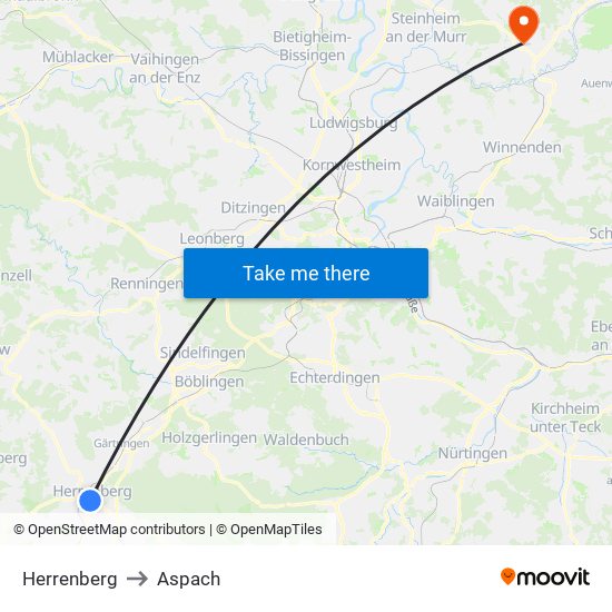 Herrenberg to Aspach map