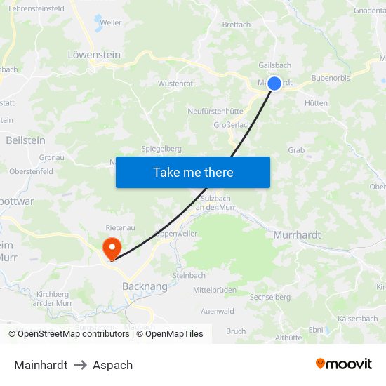 Mainhardt to Aspach map