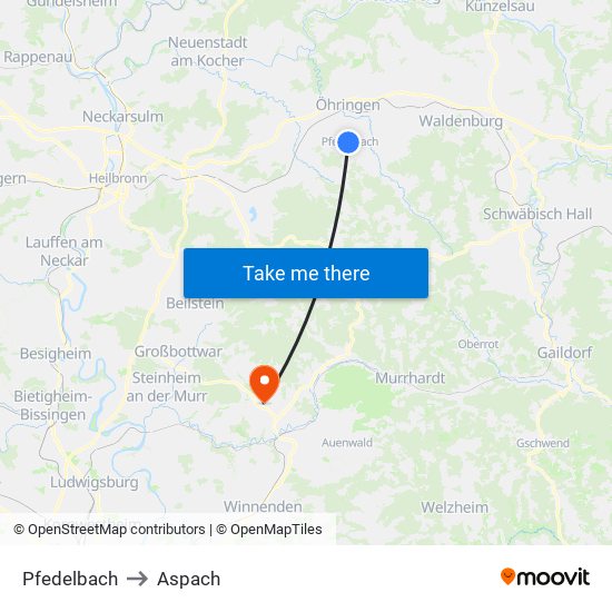 Pfedelbach to Aspach map