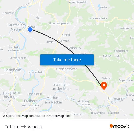 Talheim to Aspach map