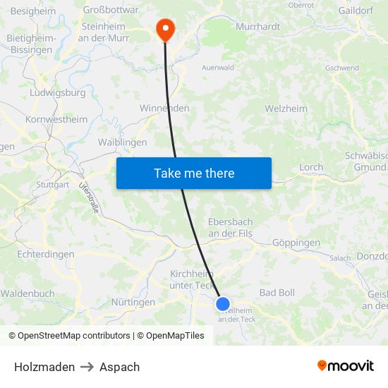 Holzmaden to Aspach map