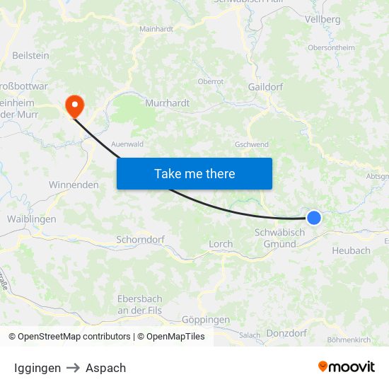 Iggingen to Aspach map