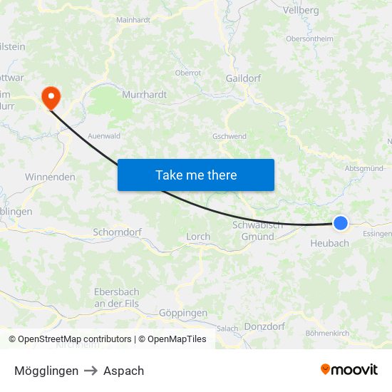 Mögglingen to Aspach map