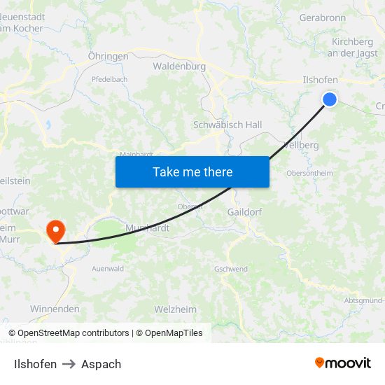 Ilshofen to Aspach map