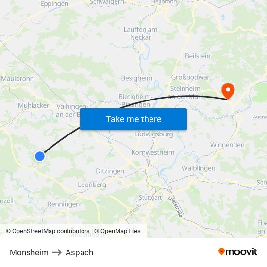 Mönsheim to Aspach map
